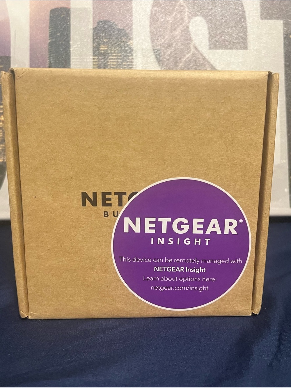 netgear Brown Box with Purple NETGEAR Insight Sticker